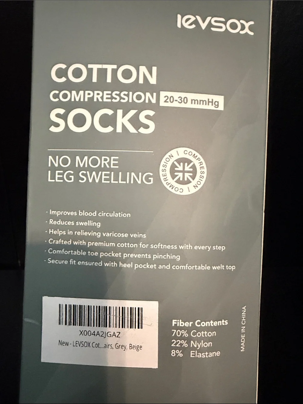 NIB Levsox Cotton Compression Socks Size M-L 20-30